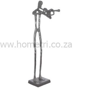 African Man with Trumpet Silver 68CM