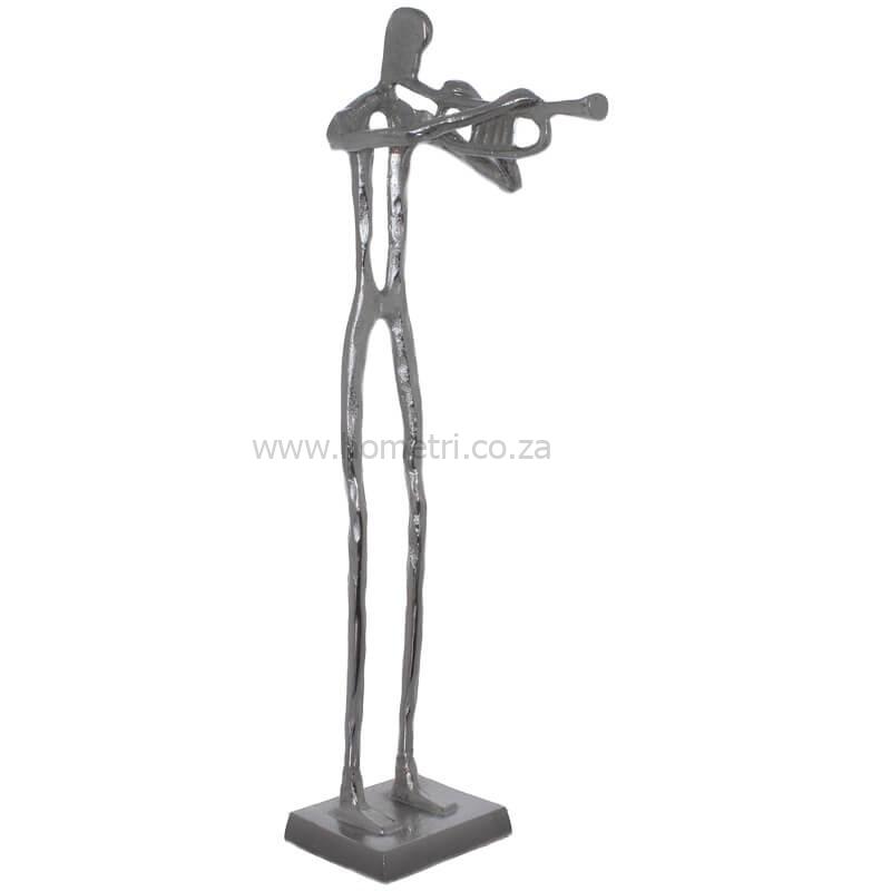 African Man with Trumpet Silver 68CM