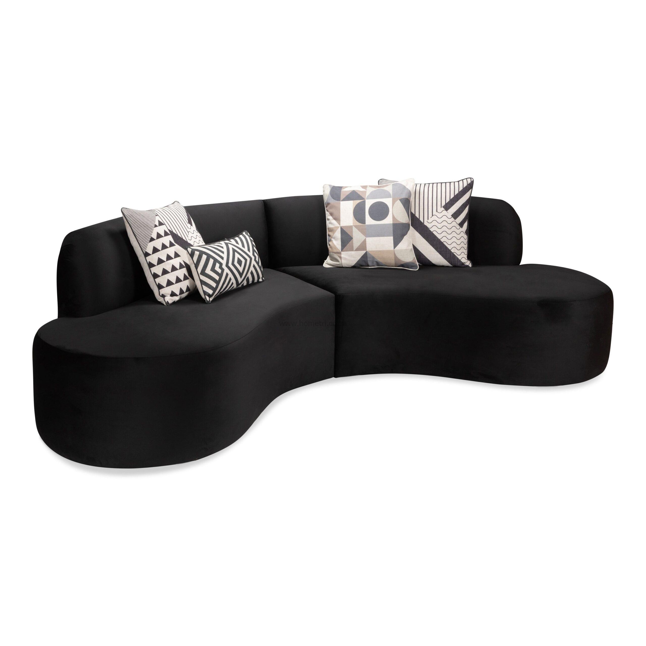 Solberg Black Velvet Curved Couch - Image 2