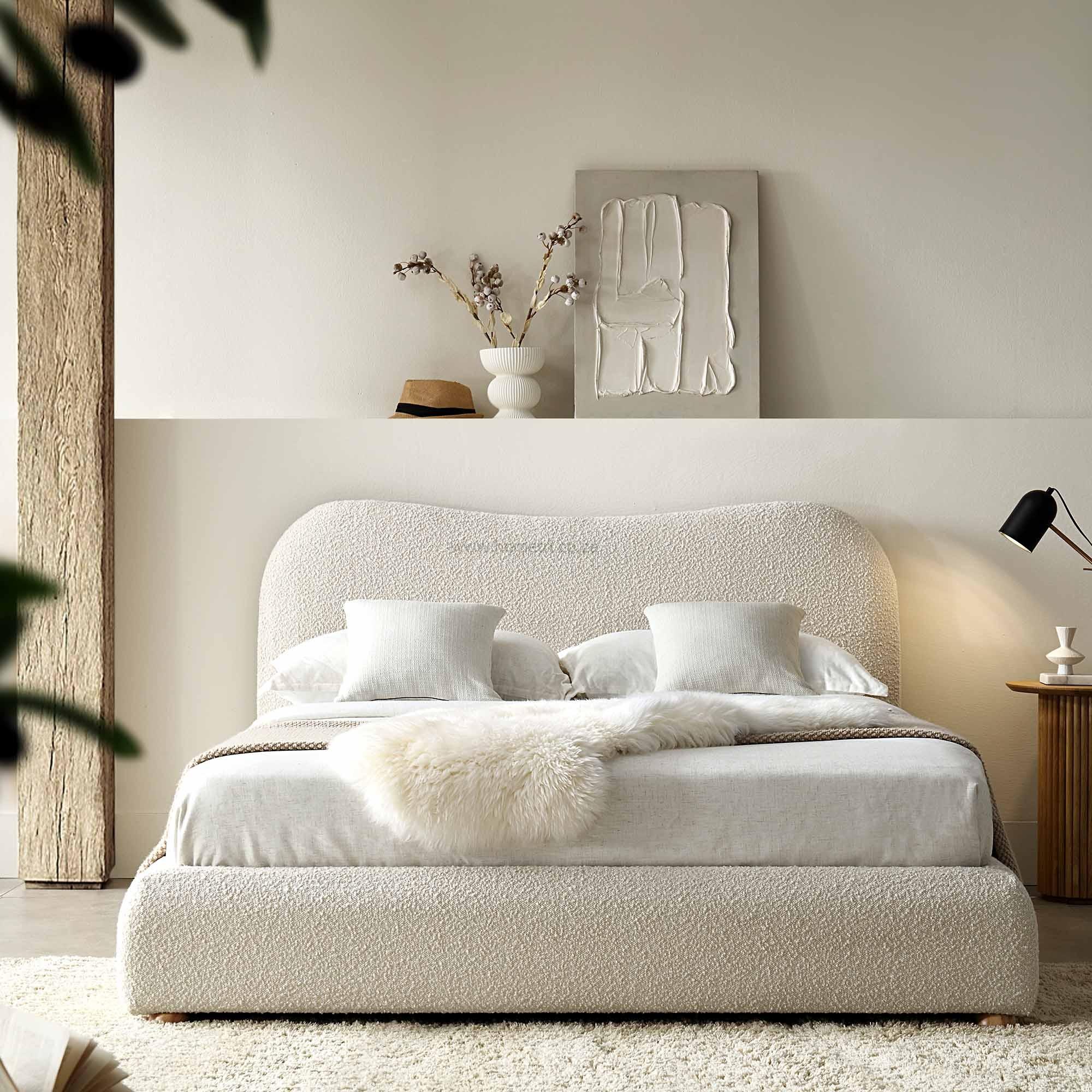 Engrid Curved Headboard Boucle Bedframe - Image 4